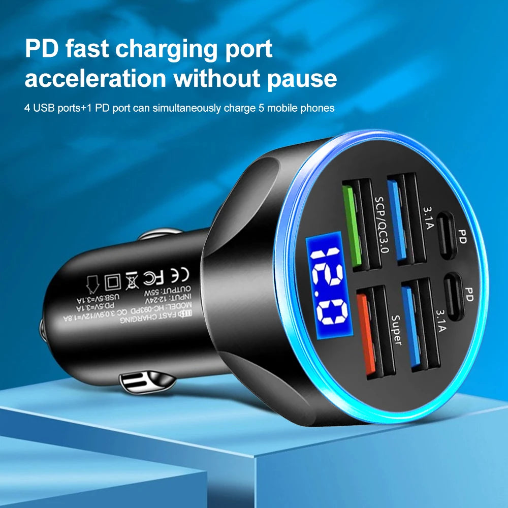Fast Car Charger PD QC3.0 ā Multi-Port USB Charger with Digital Display (Up to 250W)