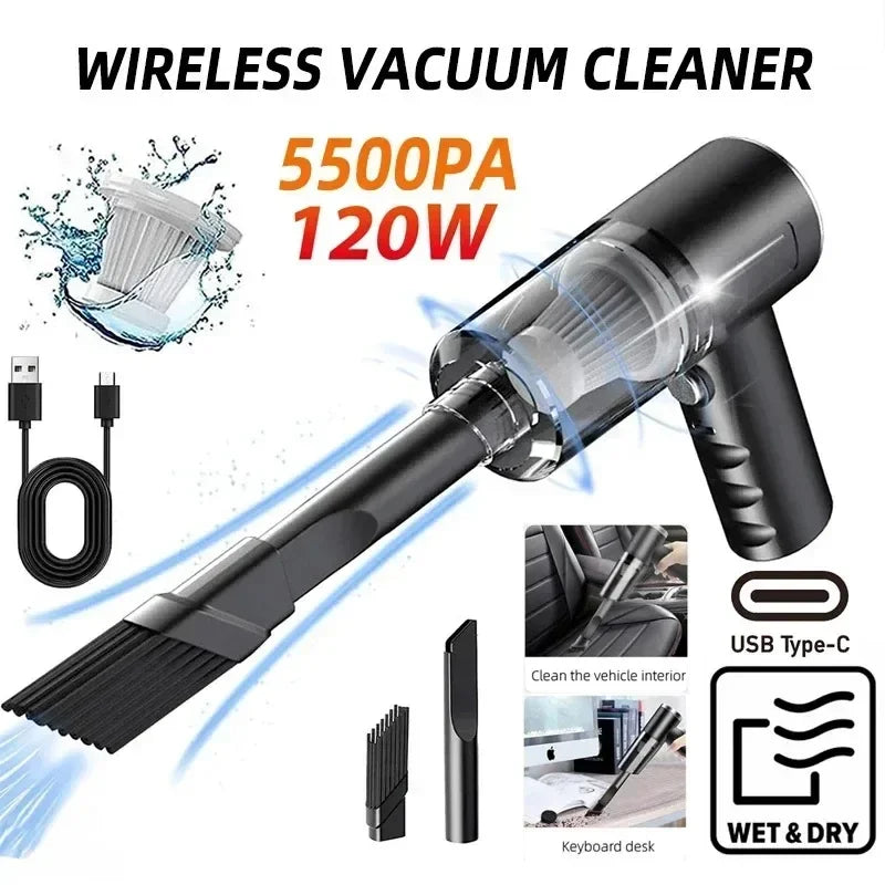 Portable Wireless Car Vacuum Cleaner – 120W Rechargeable 3-in-1 Handheld