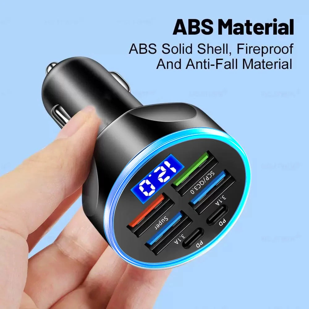 Fast Car Charger PD QC3.0 ā Multi-Port USB Charger with Digital Display (Up to 250W)