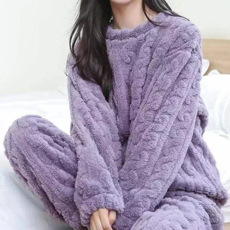 Women’s 2-Piece Cozy Fleece Pajama Set – Warm Winter Lounge wear (Top & Pants)