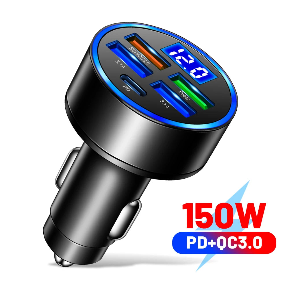 Fast Car Charger PD QC3.0 ā Multi-Port USB Charger with Digital Display (Up to 250W)