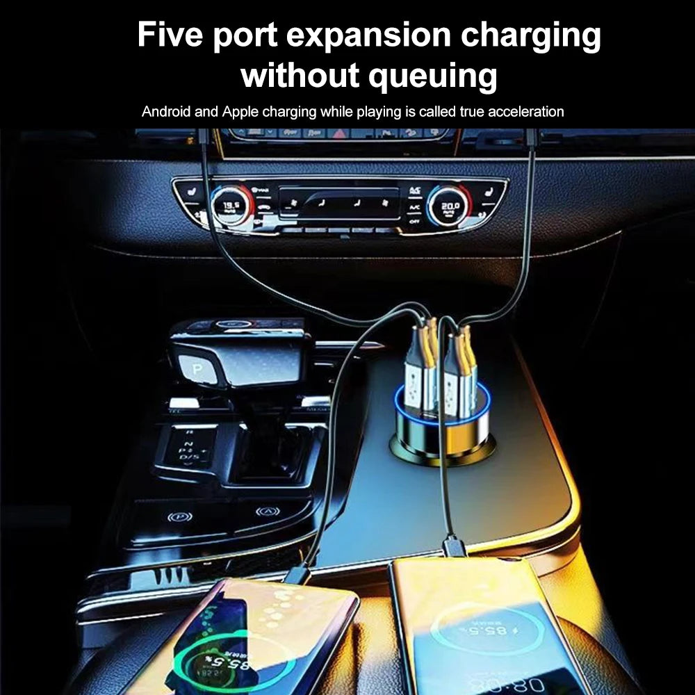 Fast Car Charger PD QC3.0 – Multi-Port USB Charger with Digital Display (Up to 250W)