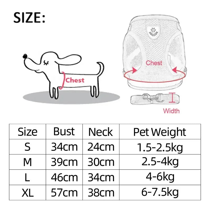 Adjustable Mesh Pet Harness with Leash – Breathable Vest for Small & Medium Dogs or Cats