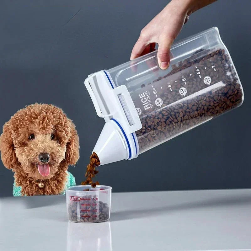 Airtight pet food storage container with measuring cup -1.5kg / 2kg Capacity-Moisture-Proof for Cats & Dogs