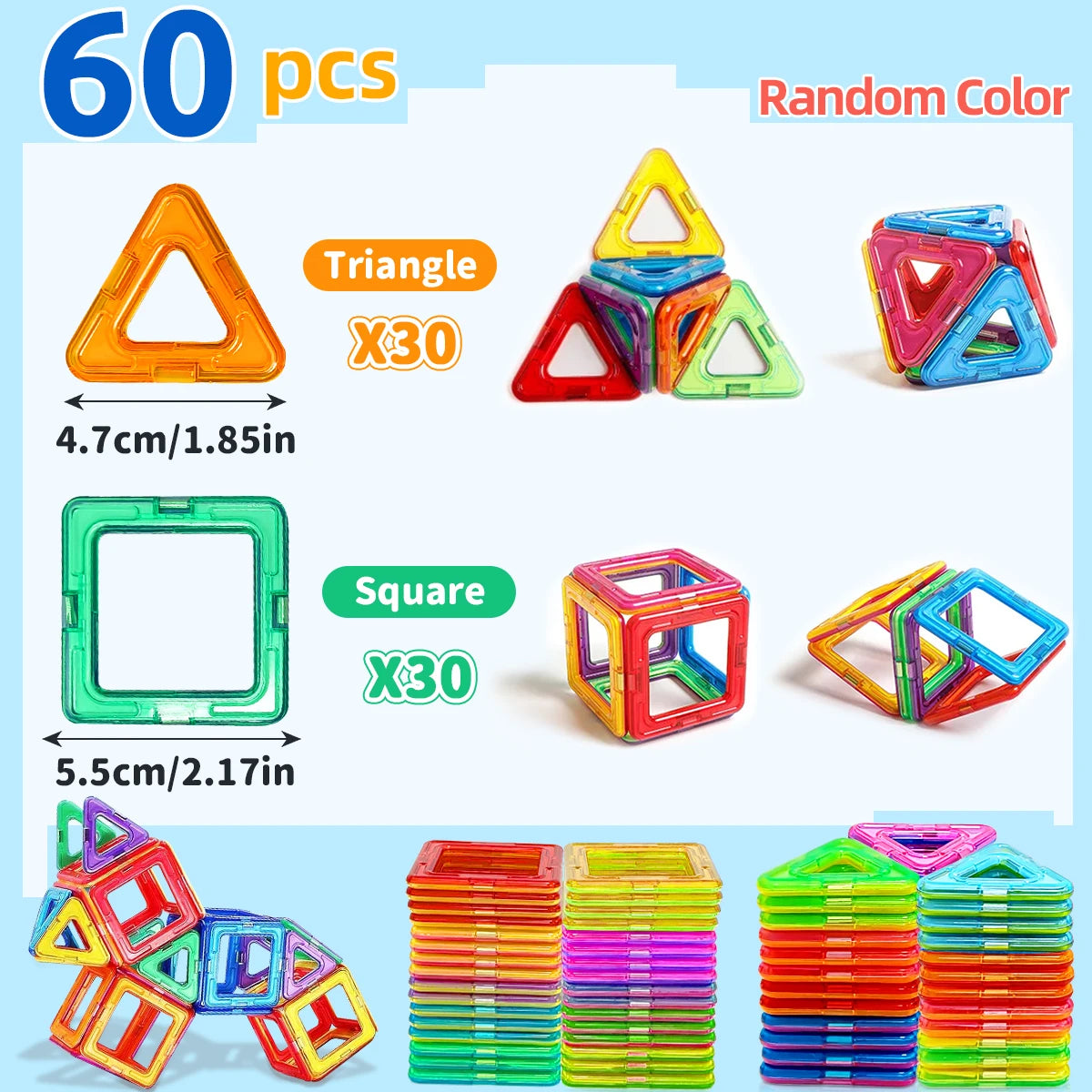 Magnetic Building Blocks – STEM Construction Set for Kids | Montessori Educational DIY Magnet Tiles