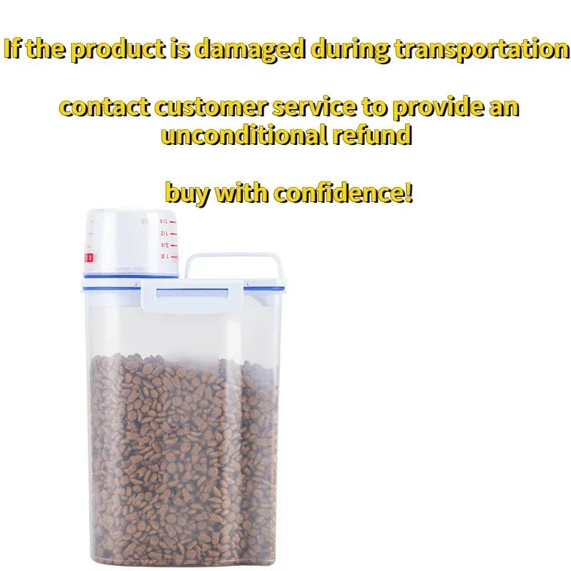 Airtight pet food storage container with measuring cup -1.5kg / 2kg Capacity-Moisture-Proof for Cats & Dogs