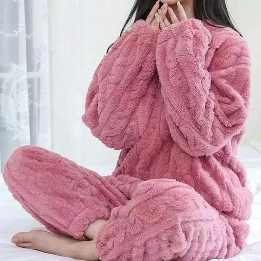 Women’s 2-Piece Cozy Fleece Pajama Set – Warm Winter Lounge wear (Top & Pants)