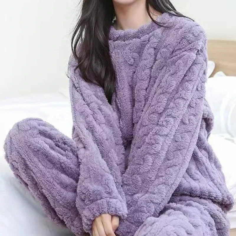 Women’s 2-Piece Cozy Fleece Pajama Set – Warm Winter Lounge wear (Top & Pants)