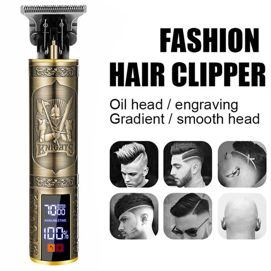 Electric Vintage Hair Clipper – Cordless Professional Barber Trimmer with USB Rechargeable Battery & Precision T-Blade