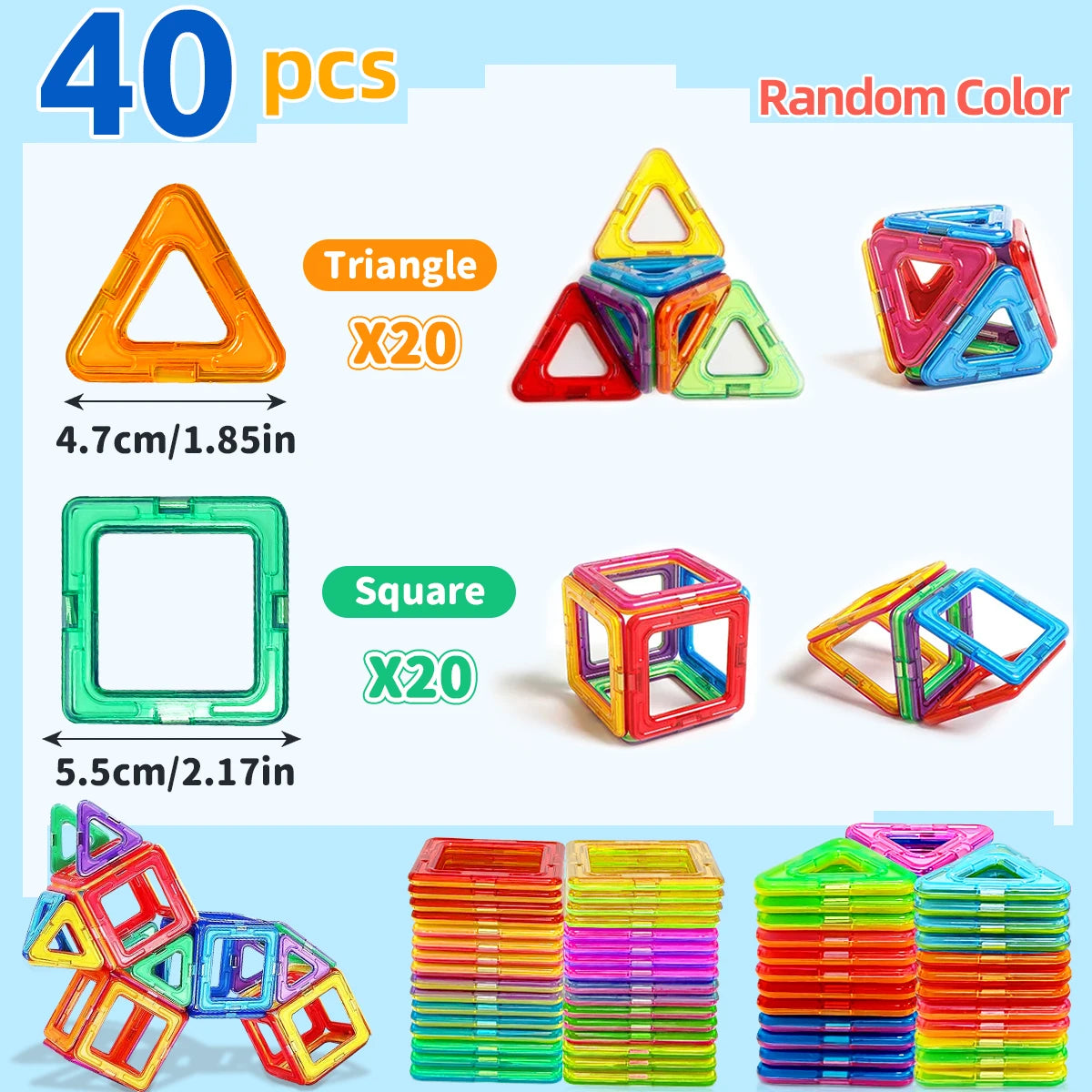 Magnetic Building Blocks – STEM Construction Set for Kids | Montessori Educational DIY Magnet Tiles