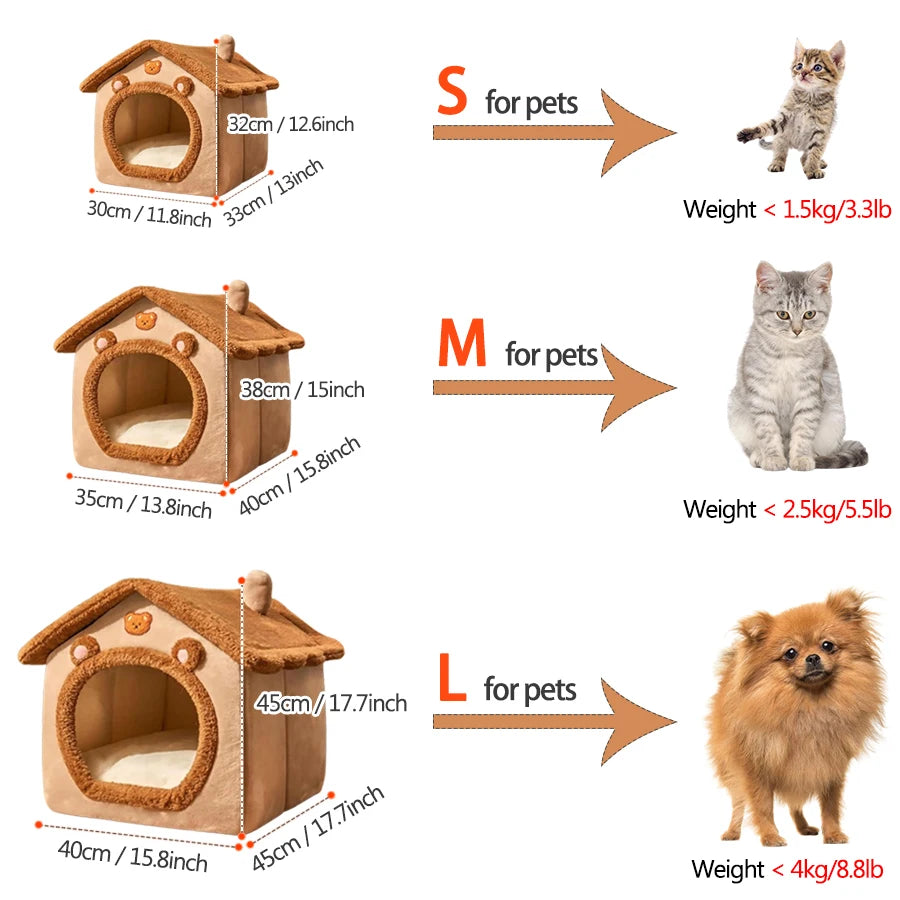 Foldable Pet House – Washable Cozy Bed for Small Dogs & Cats | Cute Indoor Puppy & Kitten Cave