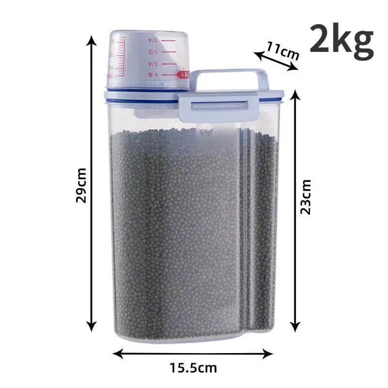 Airtight pet food storage container with measuring cup -1.5kg / 2kg Capacity-Moisture-Proof for Cats & Dogs