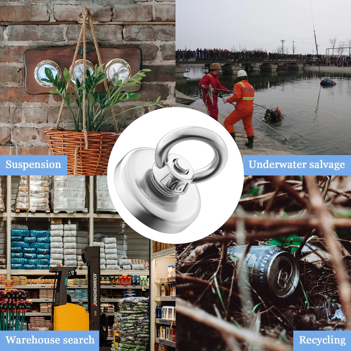 Super Strong Neodymium Fishing Magnet – Heavy Duty Salvage Magnet with Eyebolt for Treasure Hunting