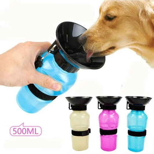 Portable Dog Water Bottle with Built‑In Bowl – 500ml Leak Proof, Ideal for Walks, Travel & Outdoor Adventures