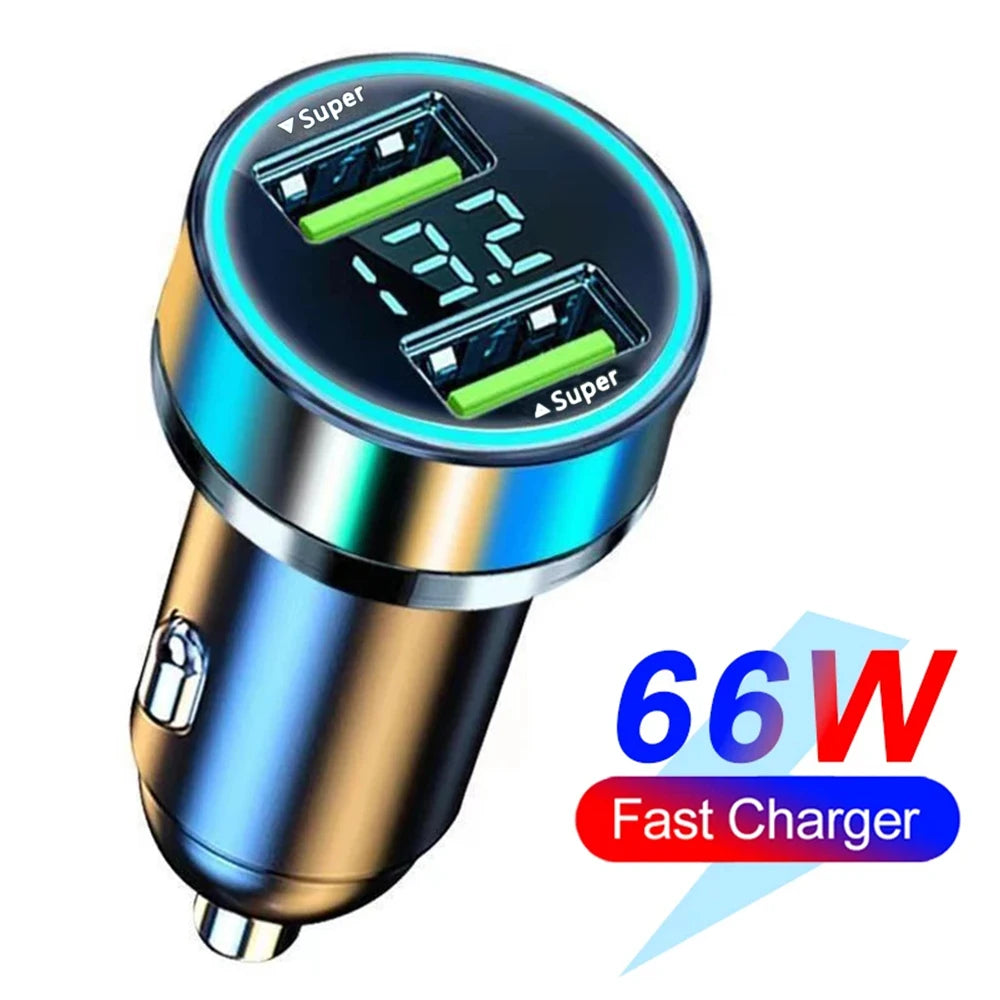 Fast Car Charger PD QC3.0 – Multi-Port USB Charger with Digital Display (Up to 250W)